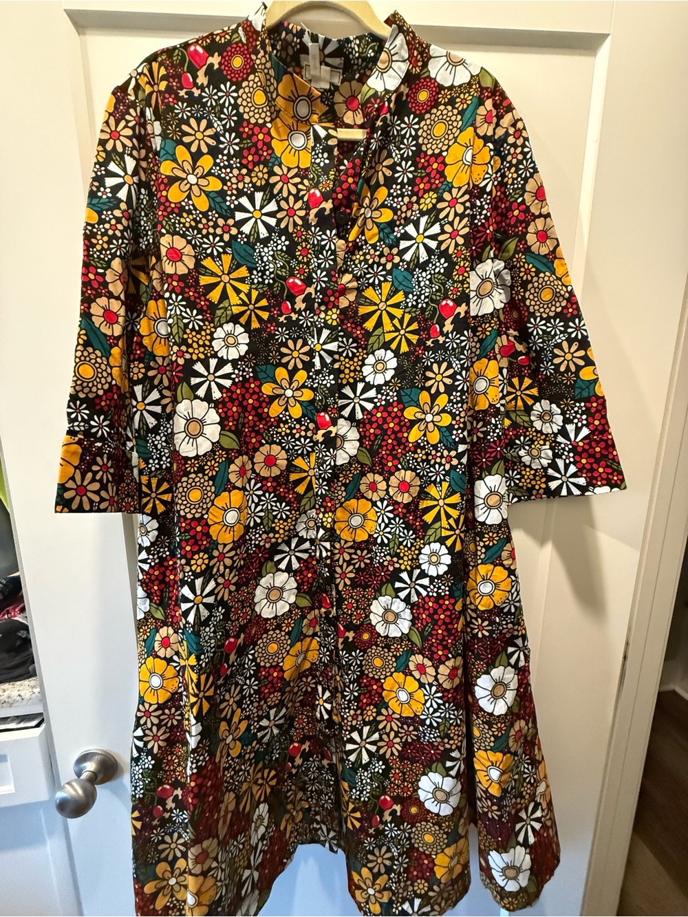 Zuri “Gather” Vibrant Floral Dress in Yellow, White & Red
